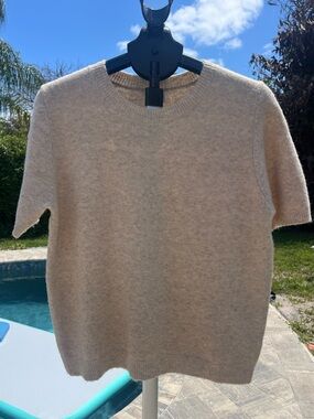 Cielo Beige Crewneck Short-Sleeve Sweater Size Large